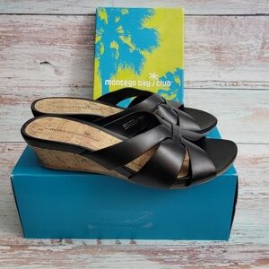 montego bay club miriam l black cork wedge sandals womens 8 new shoes